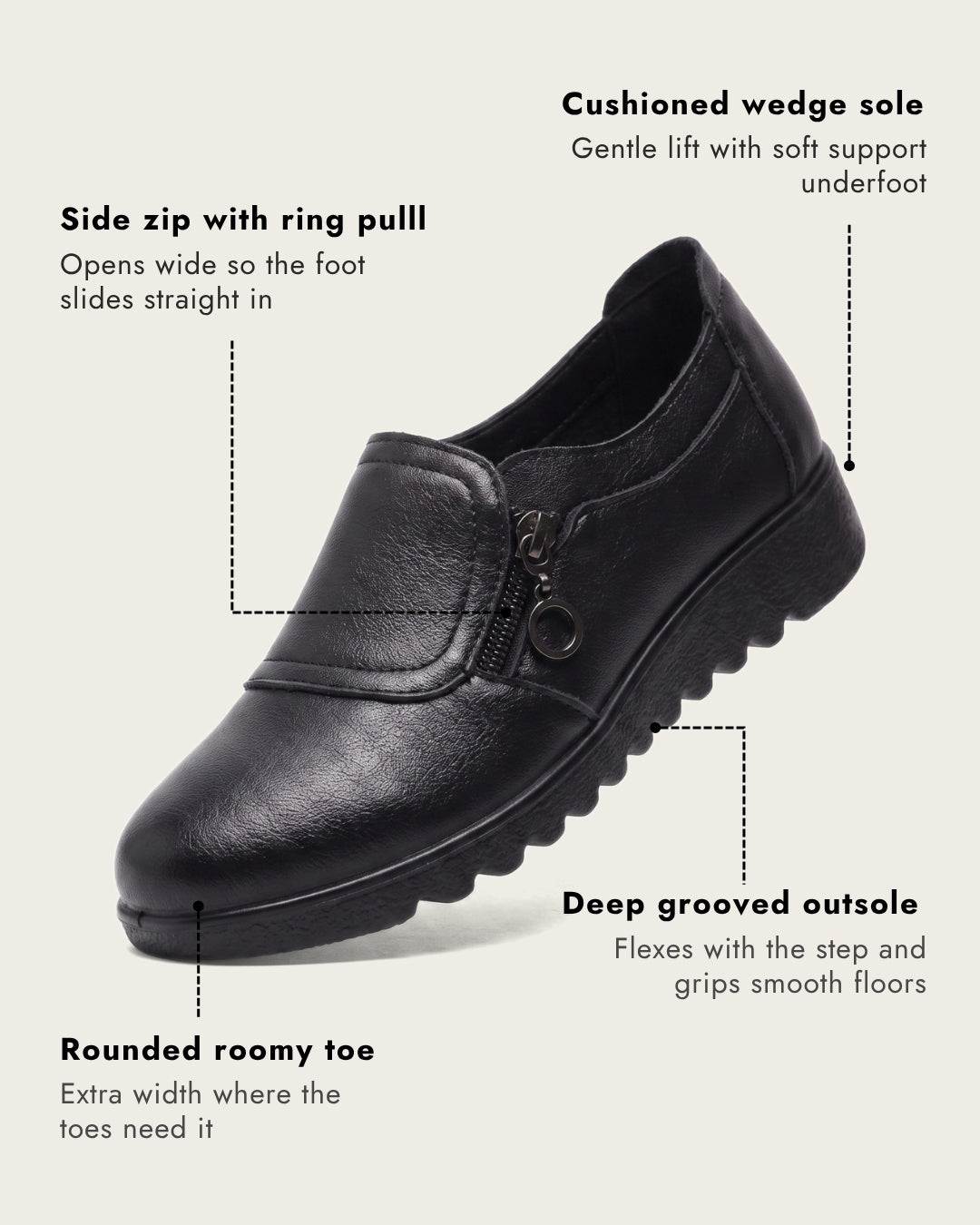 Bella Comfort | Women's Zip-Detail Slip-On Loafers – Soft & Flexible Fit