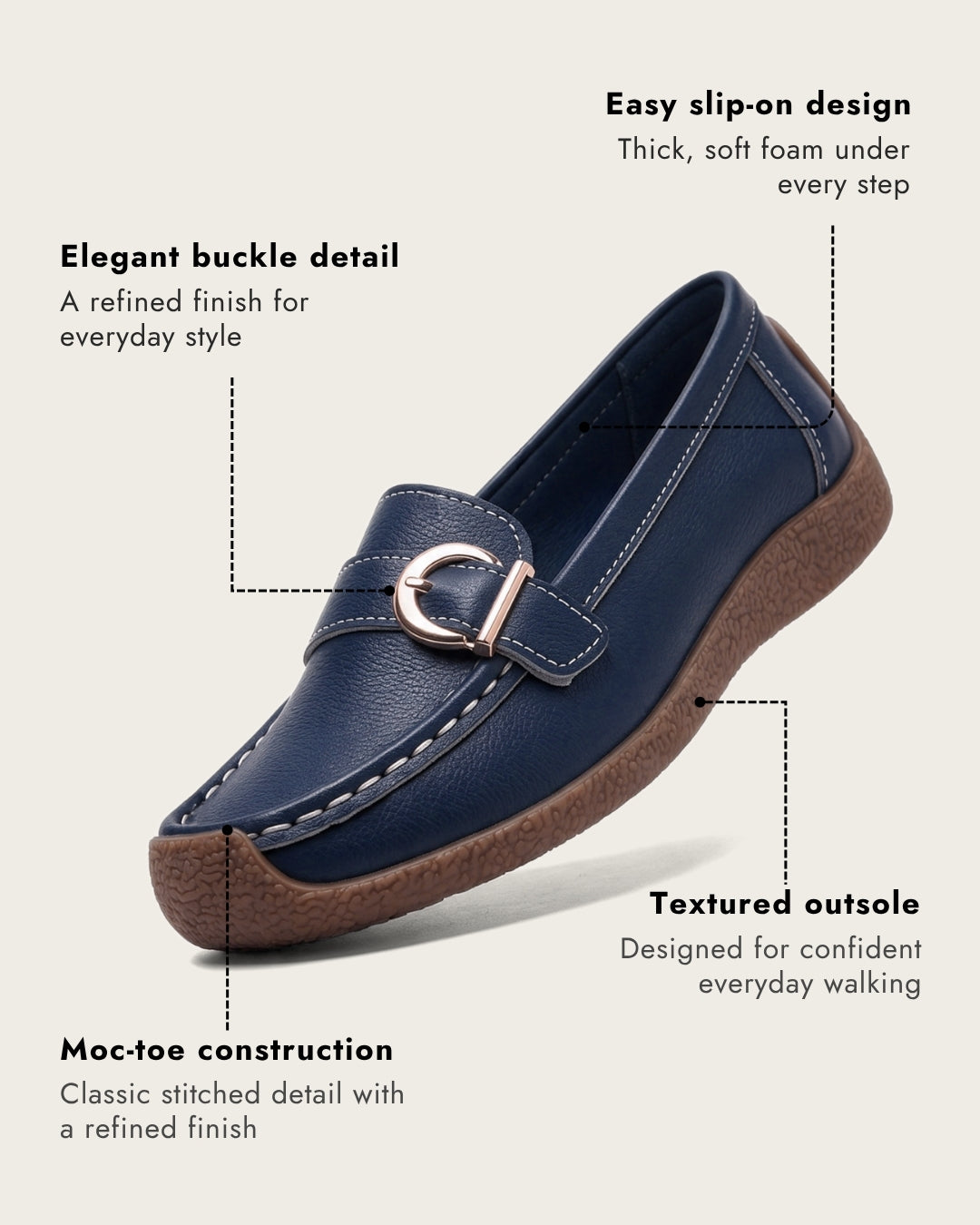 Classic Comfort | Women's Buckle Loafers – Soft, Flexible & Easy Slip-On