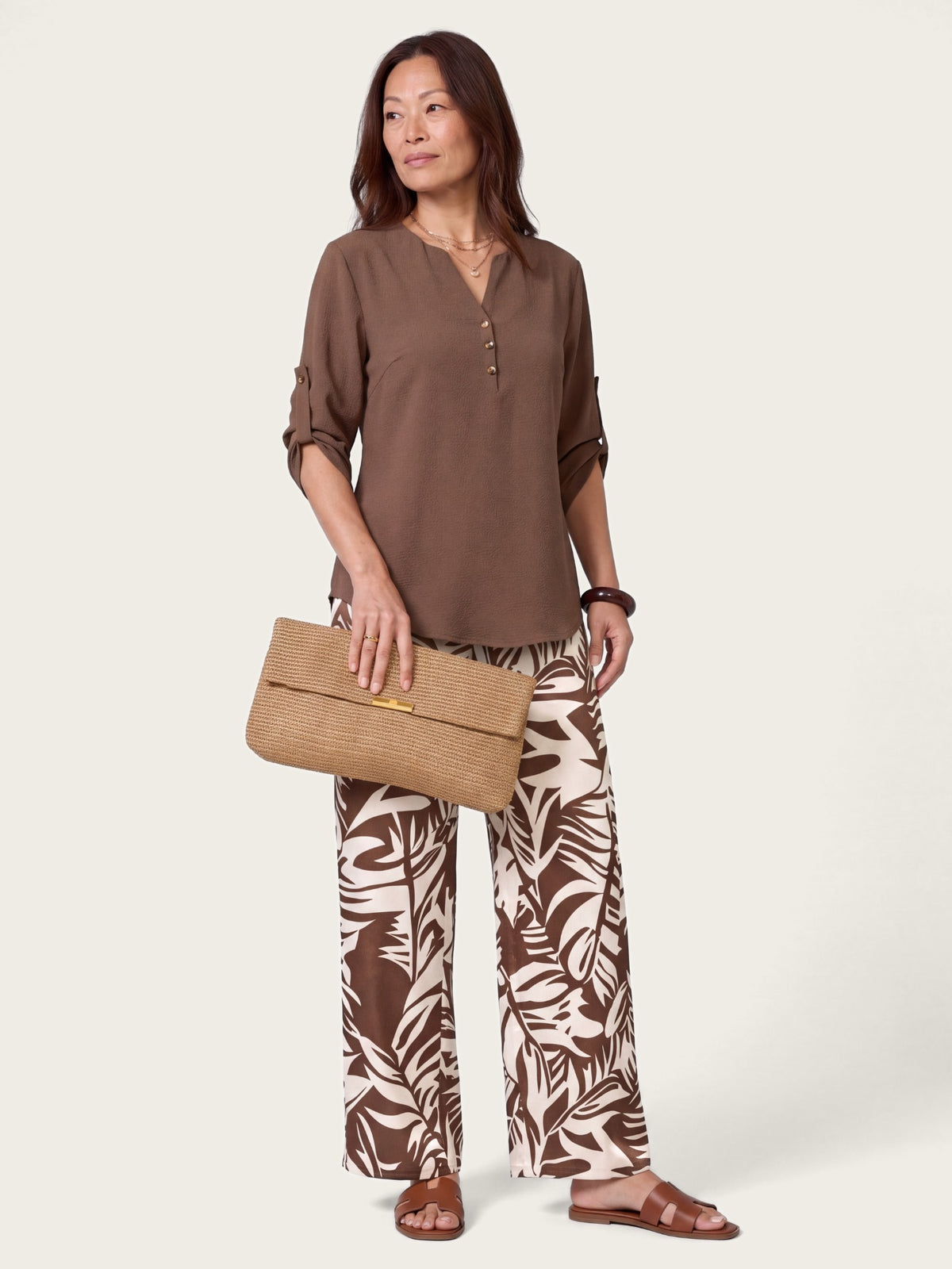 Seraphina Co-Ord Set in Tropical Leaf Print – Blouse & Wide-Leg Trousers – LIRAE LONDON