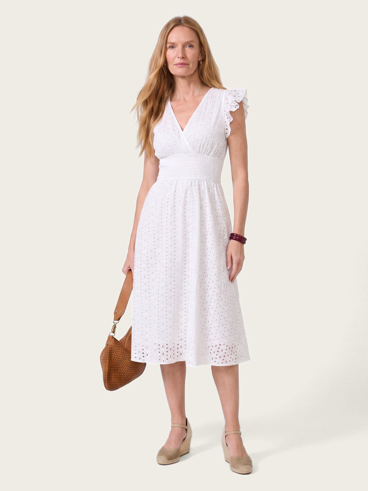 Amara Broderie Midi Dress with Ruffle Sleeves – LIRAE LONDON