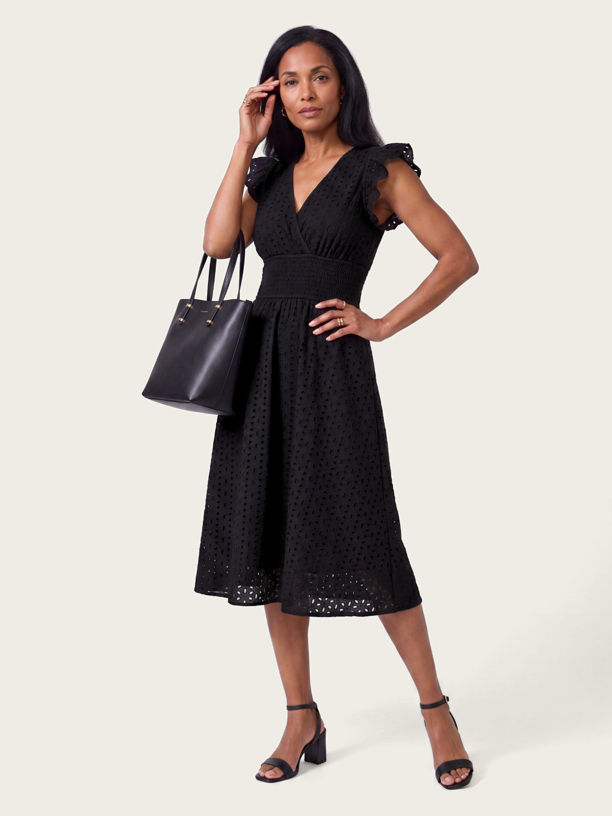 Amara midi dress styled for warm-weather occasions