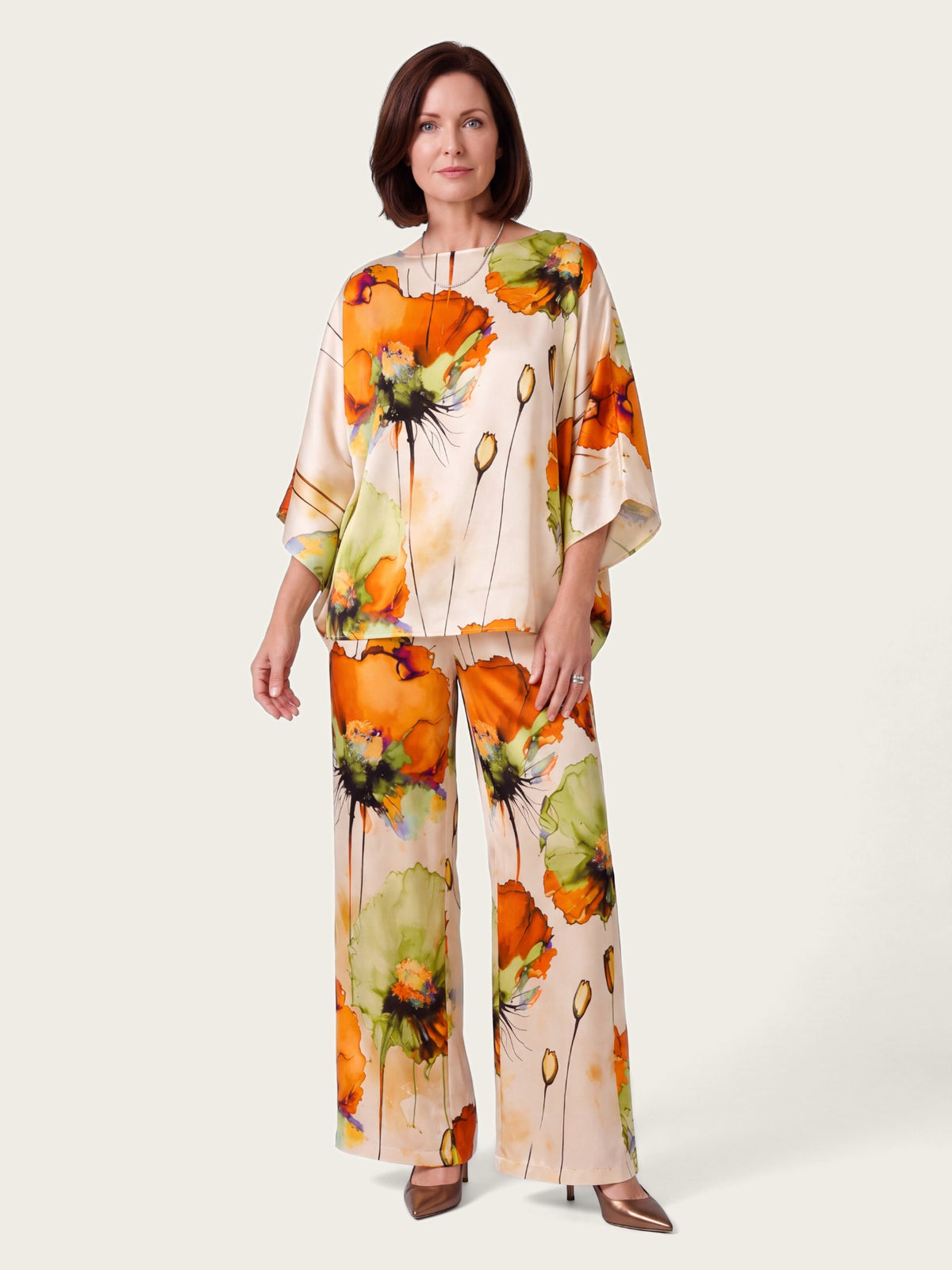 Aurelia co-ord set side view showing fit and drape