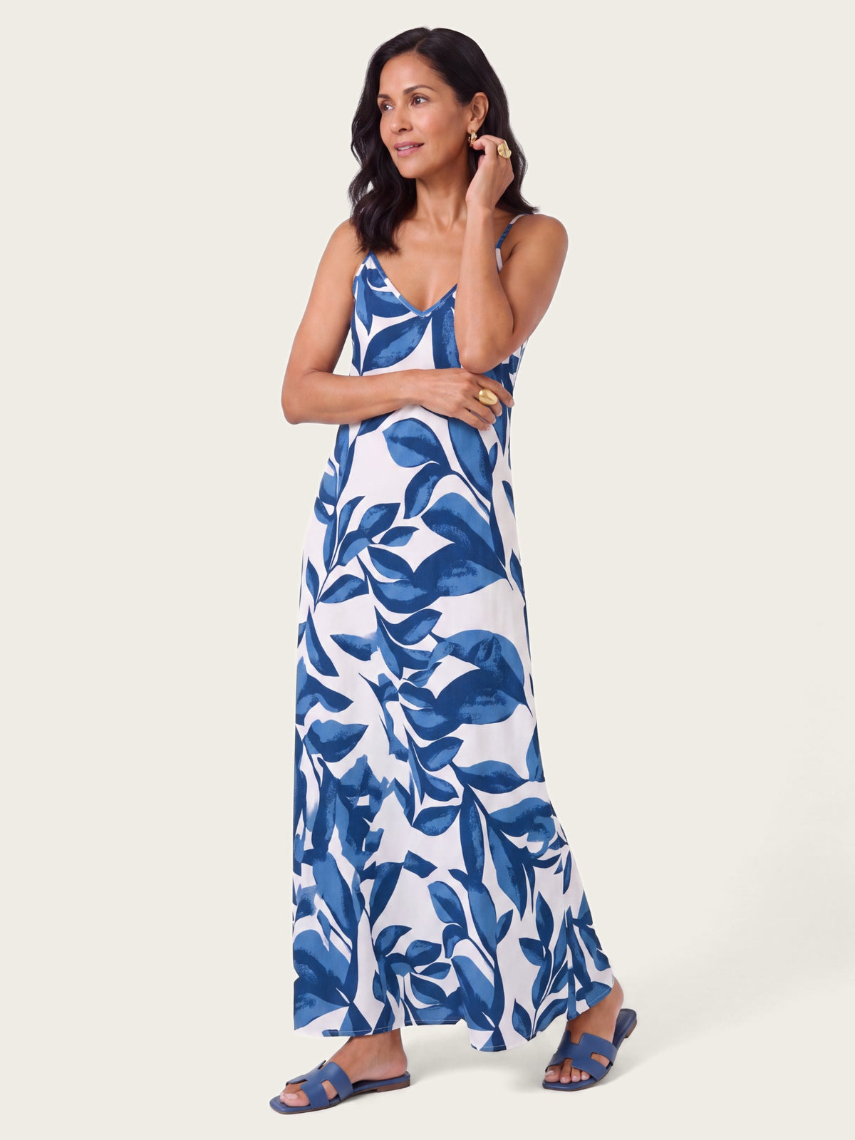 Close-up of fabric and detailing on the Bali maxi dress