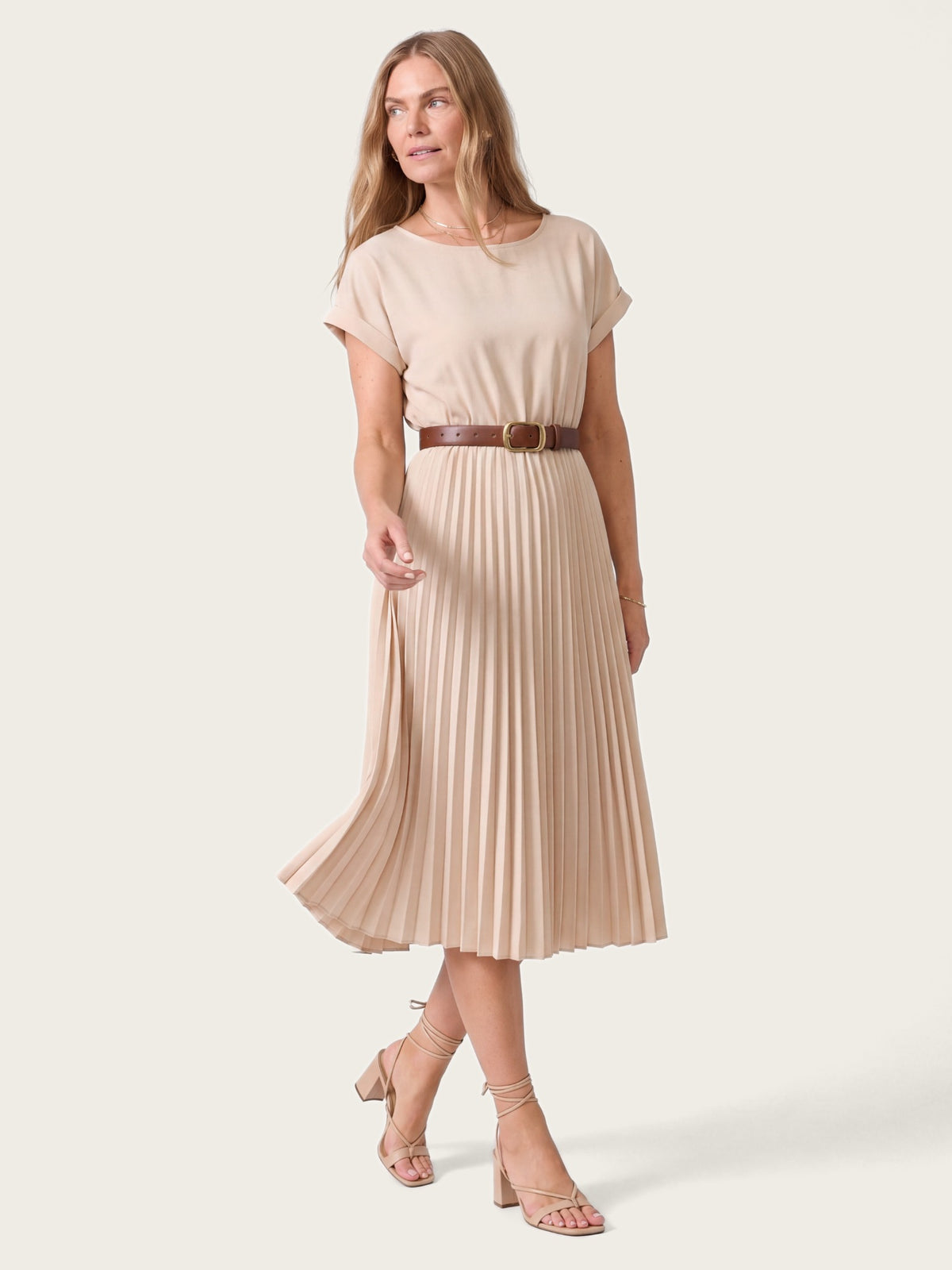 Eleanor Pleated Midi Dress with Cuffed Sleeves – LIRAE LONDON