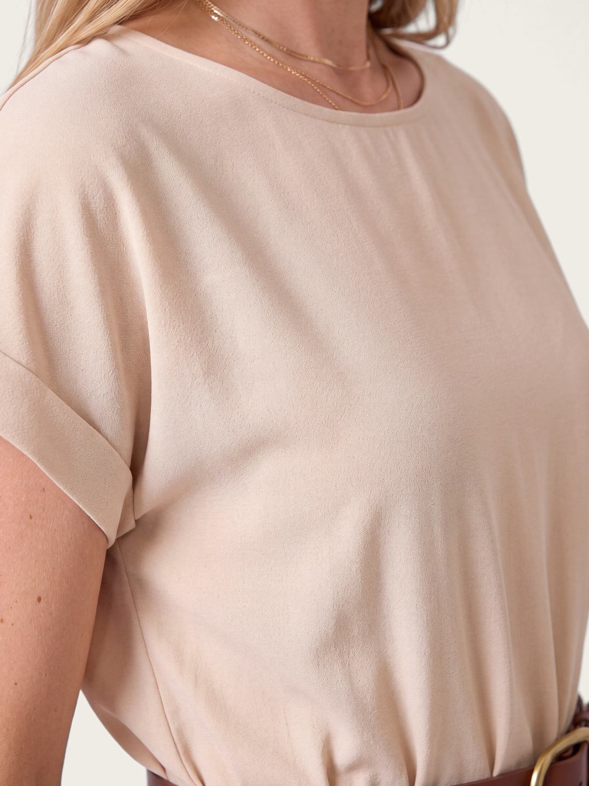 Eleanor midi dress side view showing fit and drape