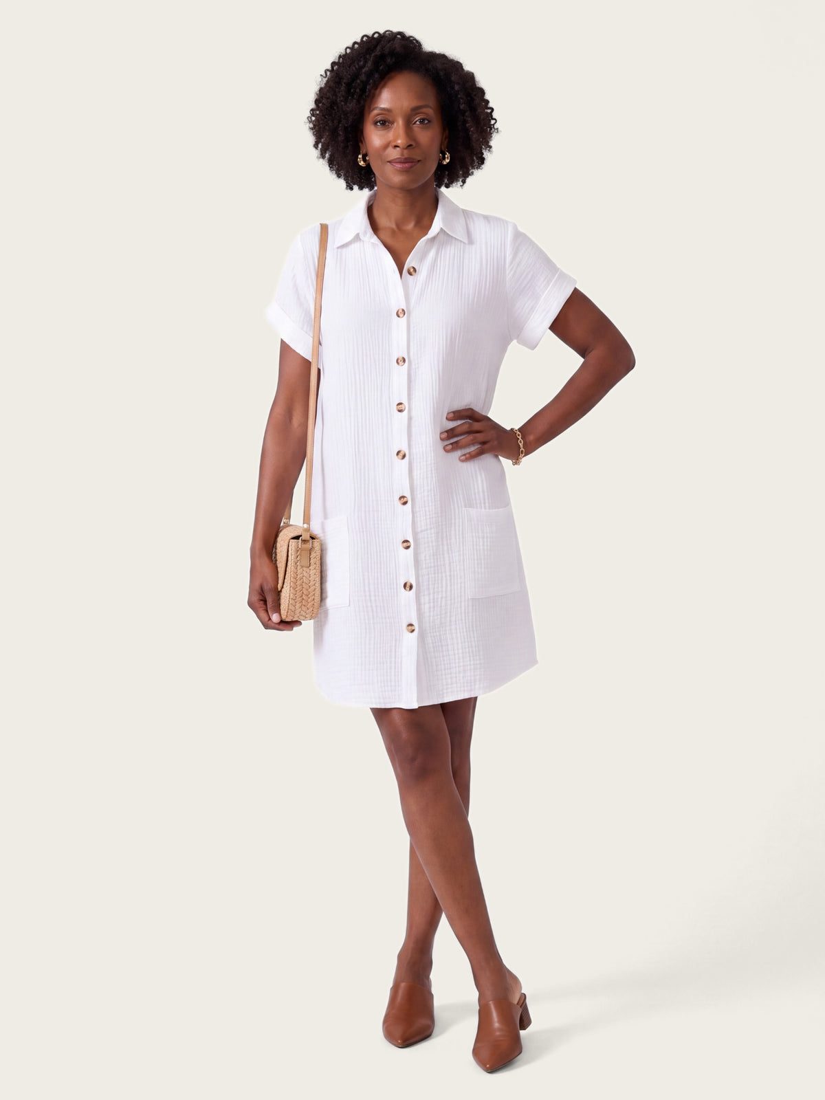 Close-up of fabric and detailing on the Formentera shirt dress