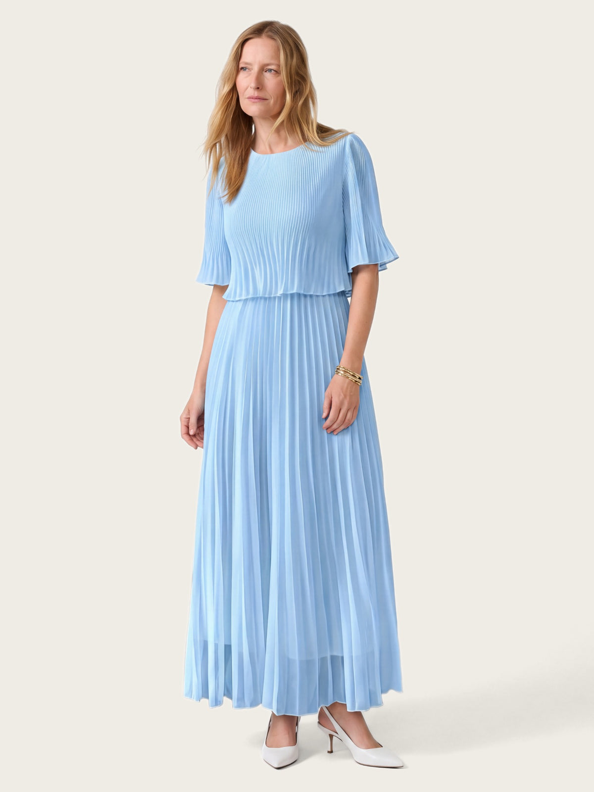 Genevieve Pleated Maxi Dress with Flutter Sleeves – LIRAE LONDON