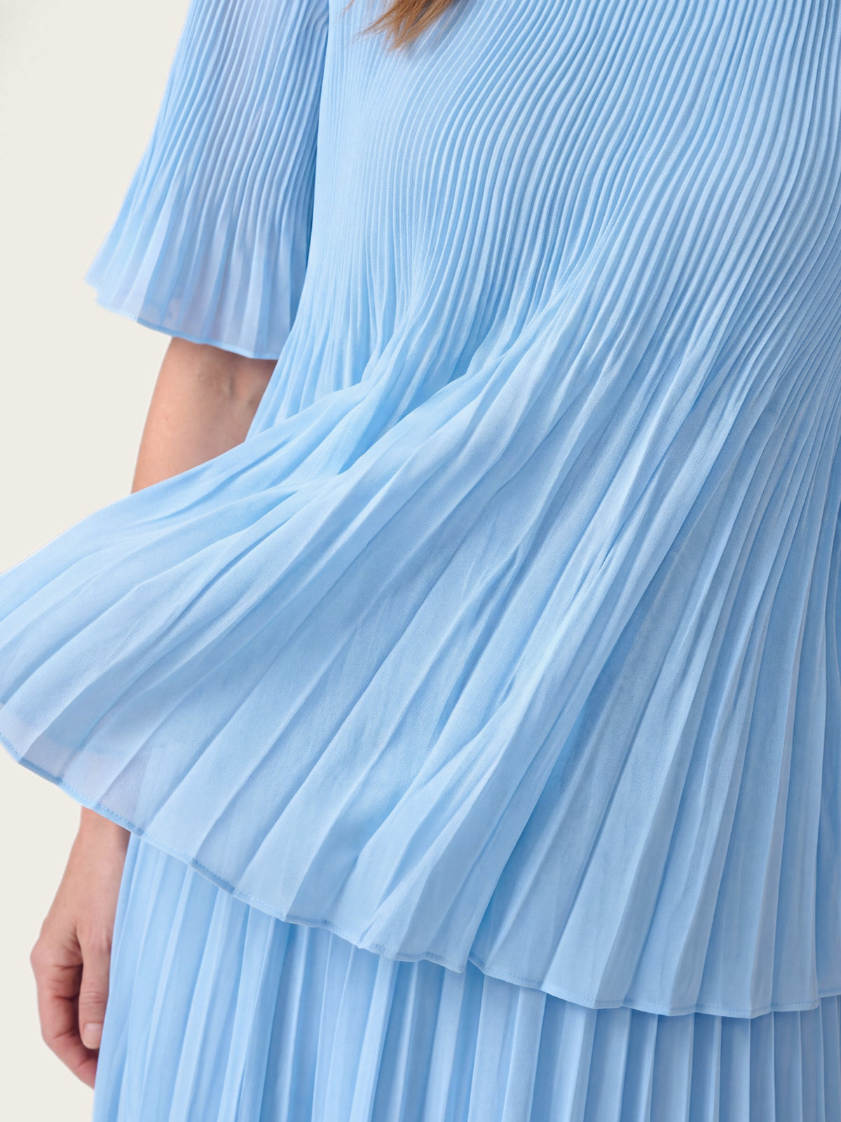 Genevieve maxi dress side view showing fit and drape