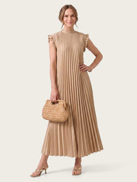 Isabelle Pleated Maxi Dress with Ruffle Sleeves