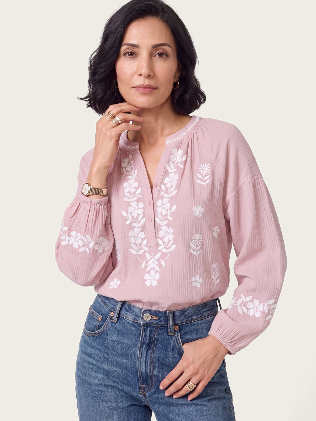 Provence blouse styled for warm-weather occasions