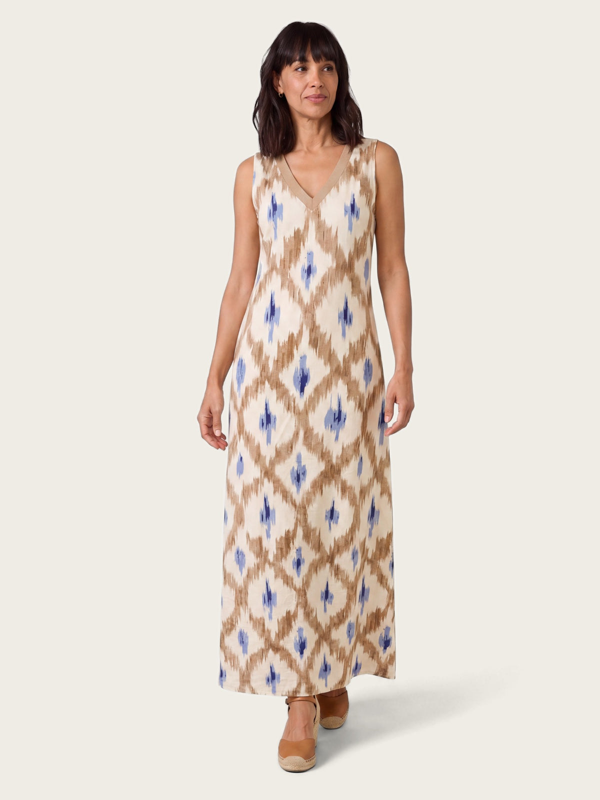 Tulum Ikat Print Maxi Dress with V-Neck – LIRAE LONDON