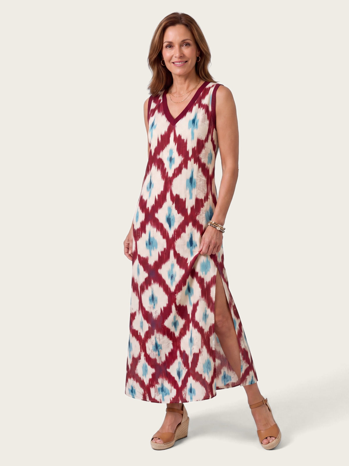 Close-up of fabric and detailing on the Tulum maxi dress